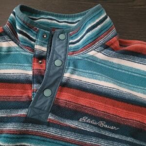 Eddie Bauer Multicolor Striped Fleece Pullover Snap Mock Neck Men's Large